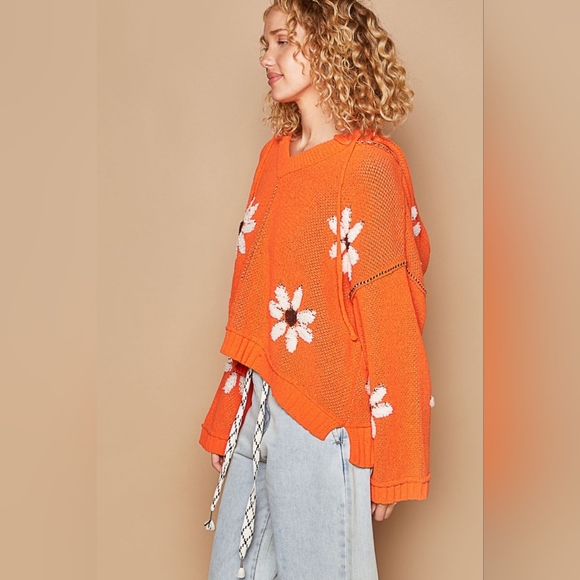 POL Floral Pattern Hooded High-Low Sweater - Picture 3 of 5